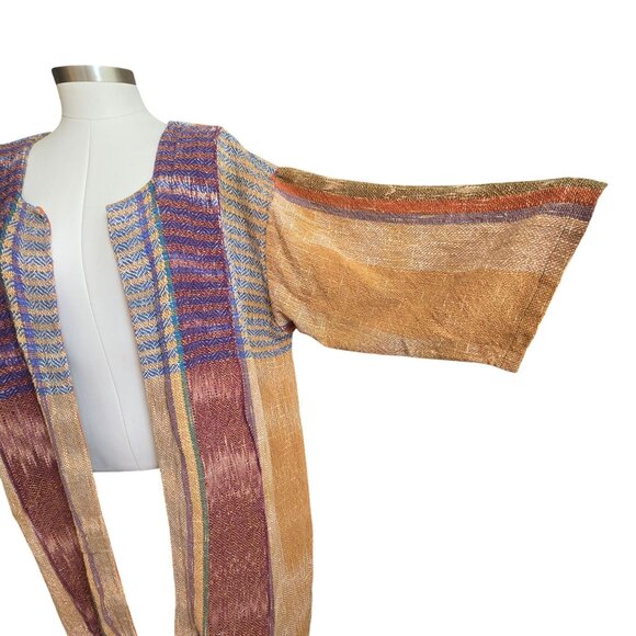 Laise Adzer Cardigan Vintage Handwoven Open Front Draped Geometric Pattern CM205 - Picture 4 of 14